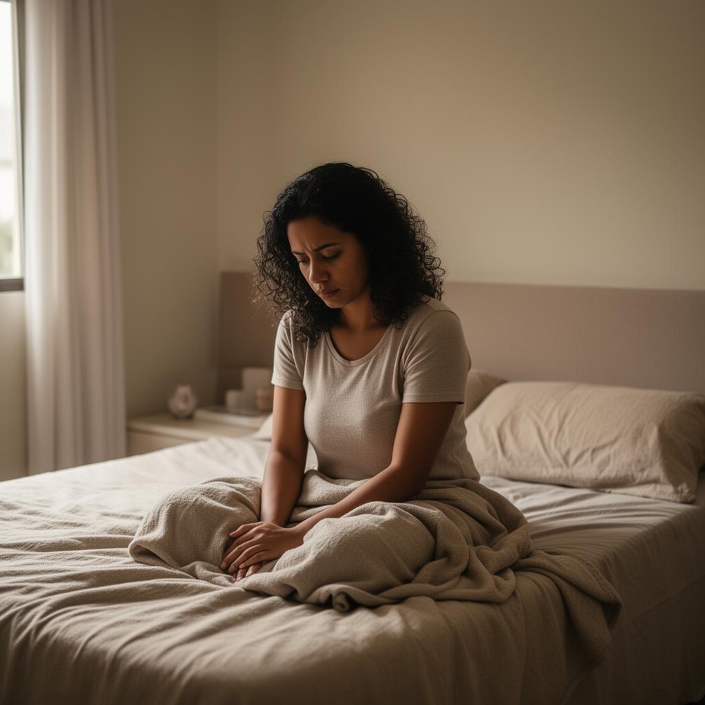 Mulher em momento introspectivo, sentindo o peso emocional do dia a dia